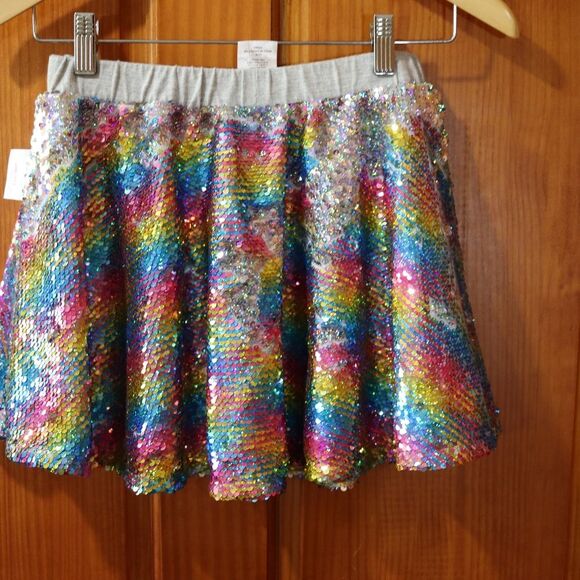 JoJo Siwa Rainbow Reversable Sequin Silver Pull On Elastic Waist Skirt 14/16 - Picture 5 of 12